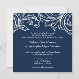 Blanco blanco azul de la invitación a la boda de D