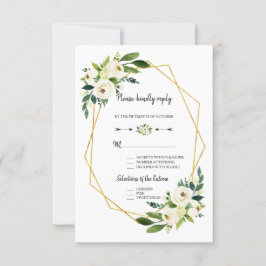 Blanco Chic Verde Floral Dorado Marco Boda RSVP