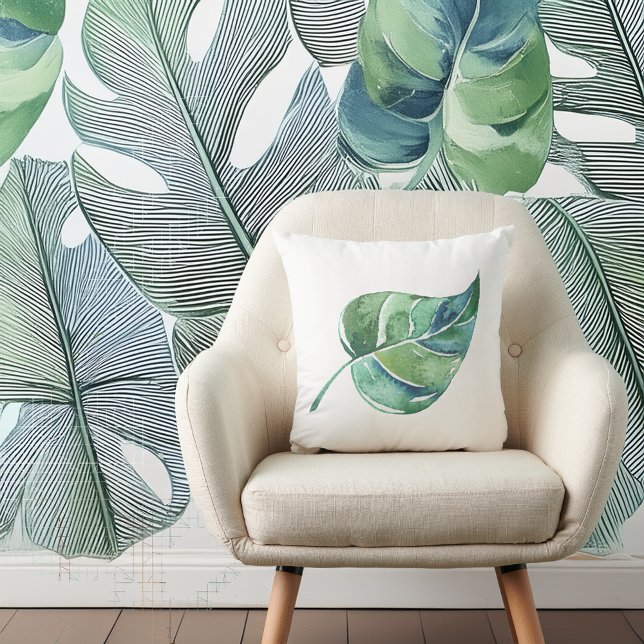 Blanco con Cojín decorativo de diseño de hoja verd (STYLISH BOTANICAL PRINT!)