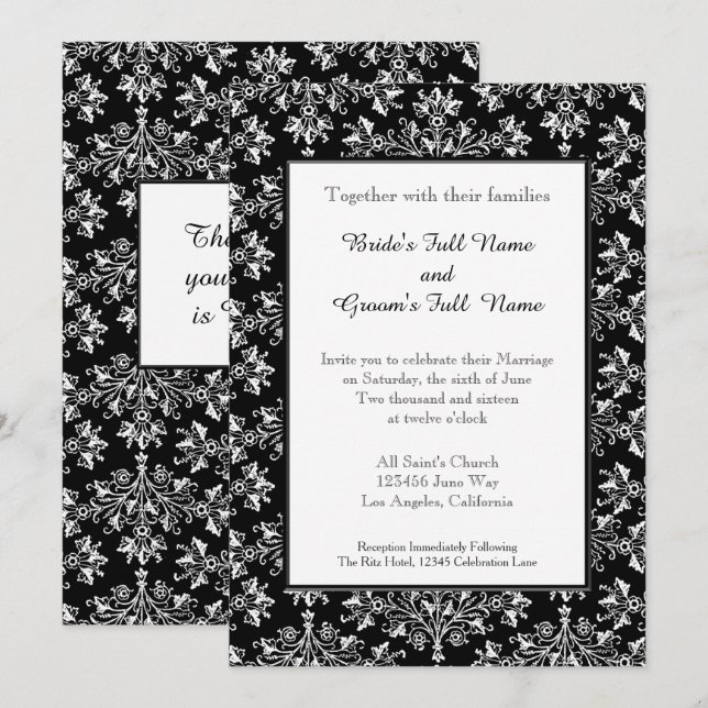 Blanco de Damasco en la invitación a la boda edita (Anverso / Reverso)