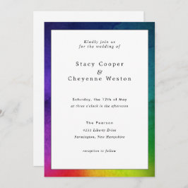 Blanco de la invitación a la boda arcoiris colorid