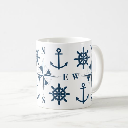 Blanco de la marina de guerra de las anclas y del taza de café