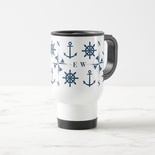 Blanco de la marina de guerra de las anclas y del taza de viaje