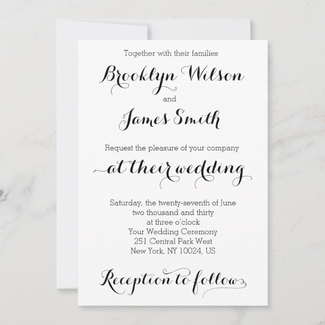 Blanco de las invitaciones a la boda simple (Anverso)