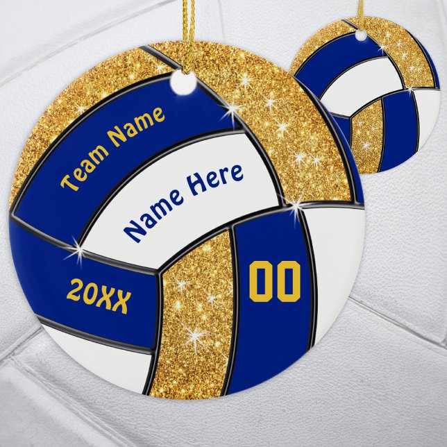 Blanco de oro azul, ornamentos de voleibol persona (Blue, White and Gold, Personalized Volleyball Ornaments. Volleyball Team Gifts, Volleyball Favors. )