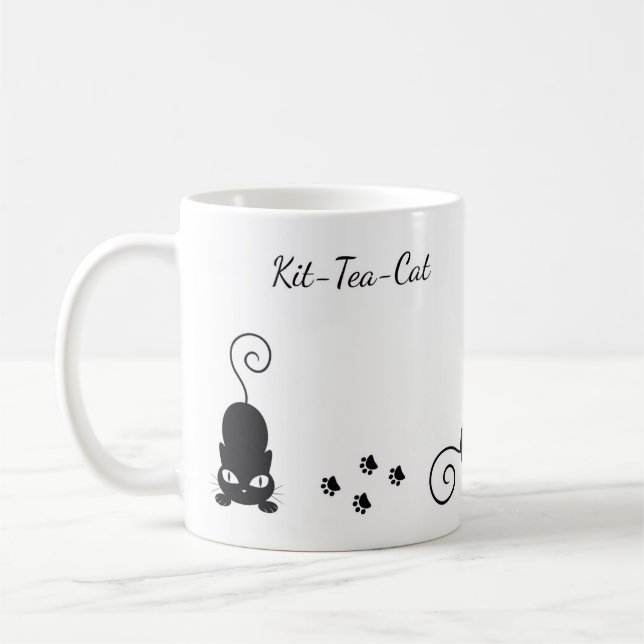 Blanco del gato del té del equipo taza blanca (Izquierda)