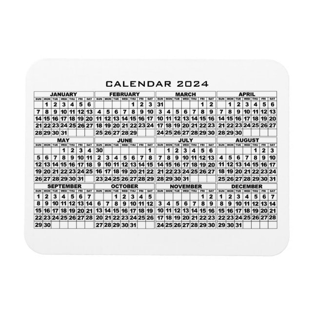 Blanco del imán del calendario 2024 (Horizontal)
