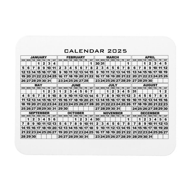 Blanco del imán del calendario 2025 (Horizontal)