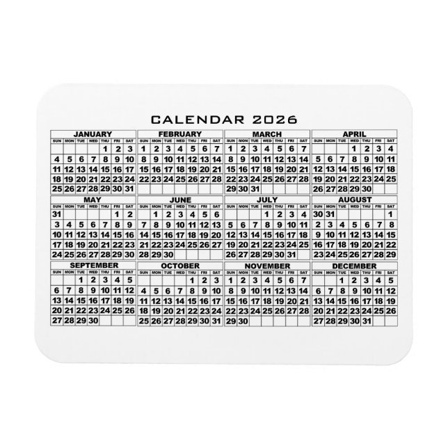 Blanco del imán del calendario 2026 (Horizontal)