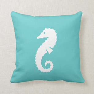 BLANCO del SEAHORSE en la almohada azul verde