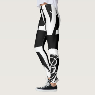 Blanco divertido Legging del negro de la letra del