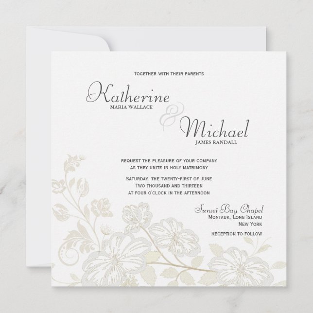 Blanco en las invitaciones florales blancas de la (Anverso)