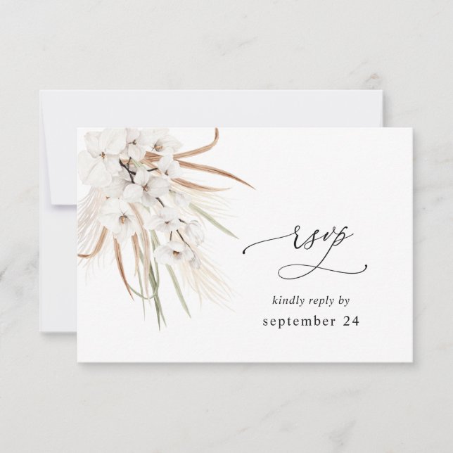 Blanco Floral Verano Boho con RSVP de comida (Anverso)