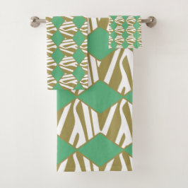 Blanco geométrico bohemio, beige y turquesa