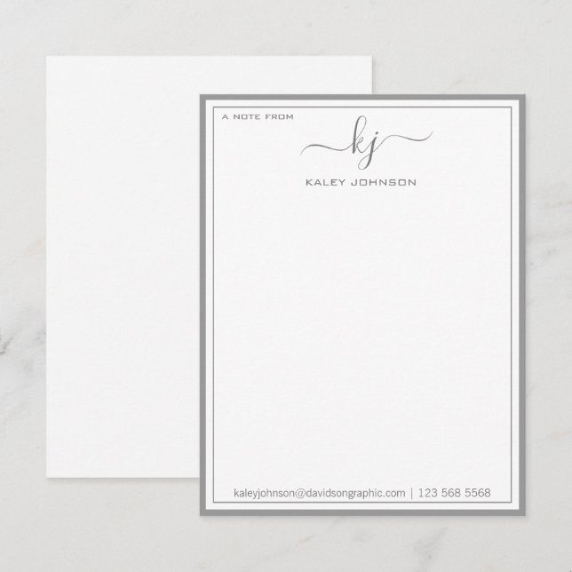 Blanco Gris minimalista De La Tarjeta De Nota (Anverso / Reverso)