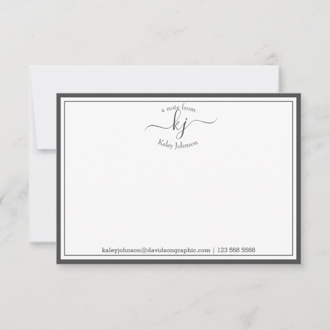 Blanco Gris Monogramo Del Escritorio De La Tarjeta (Anverso)
