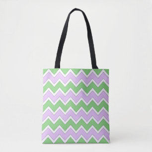 Blanco, lila y la bolsa de asas verde de Chevron