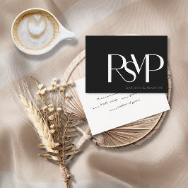 Blanco minimalista sobre la tarjeta RSVP negra