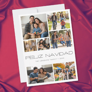 Blanco Moderno Feliz Navidad Collage de 7 Fotos