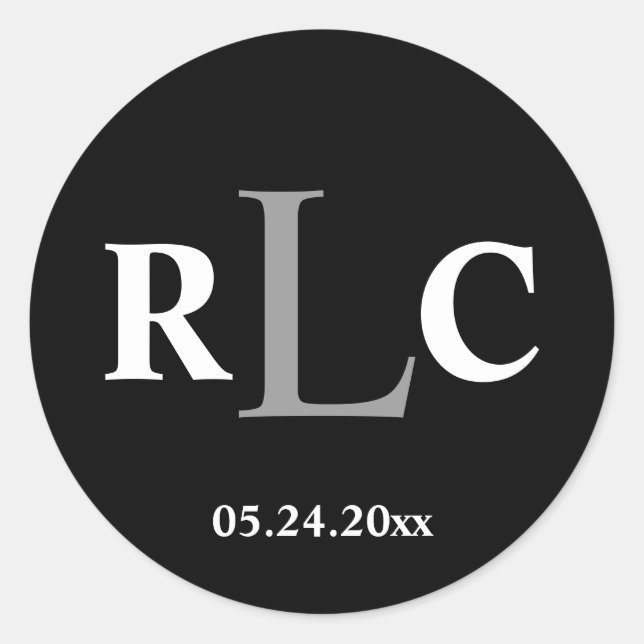 Blanco negro 3 etiqueta inicial de monograma etiqu (Anverso)