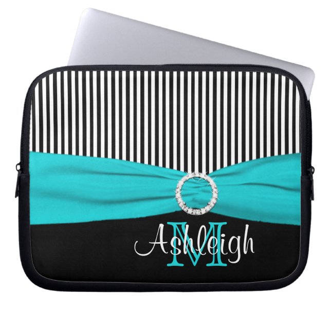 Blanco negro Aqua con funda de portátil de la cint (Frente)