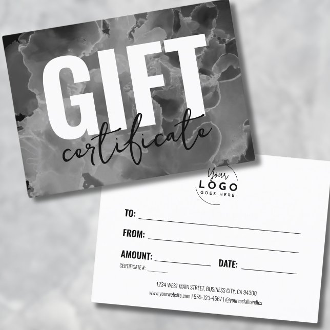 Blanco Negro Certificado de Regalo de Negocio de T (Black White Your Logo Business Gift Certificate)