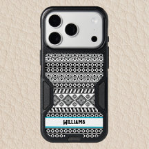 Blanco Negro Geométrico Monograma Tribal Polinesio