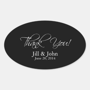 Blanco Negro Gracias Boda Favor Pegatina Oval