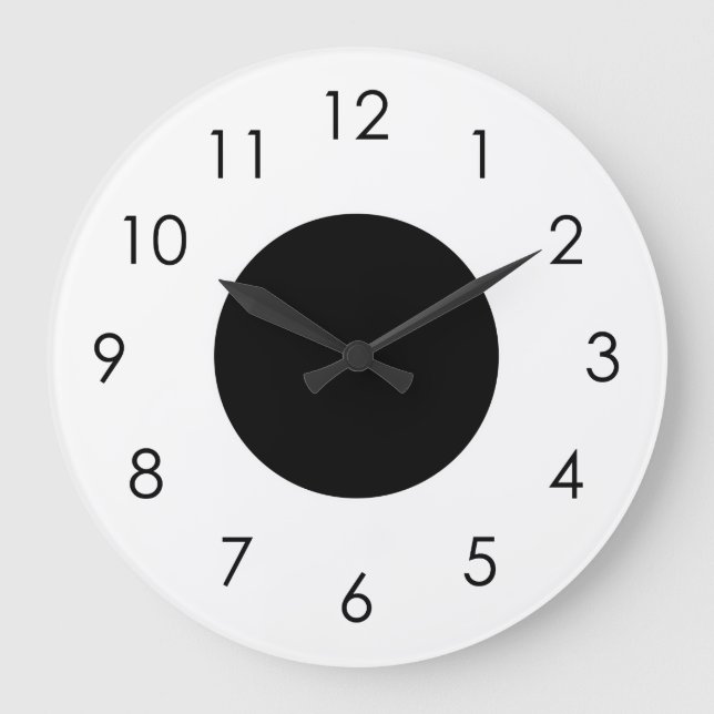 Blanco negro grande números negros reloj de pared (Anverso)