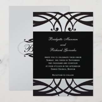 Blanco negro Invitación a la boda de plata Art Déc