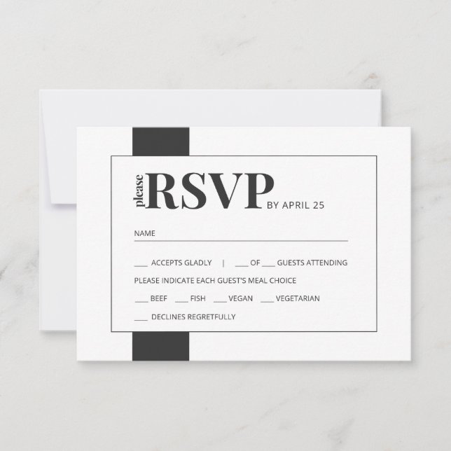 Blanco negro negrita mínima boda RSVP opción de co (Anverso)