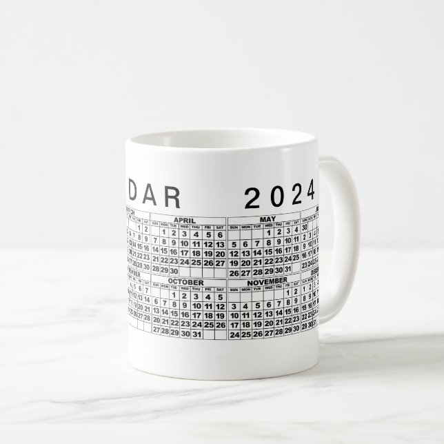 Blanco negro negro de la taza del calendario 2024 (Anverso derecho)