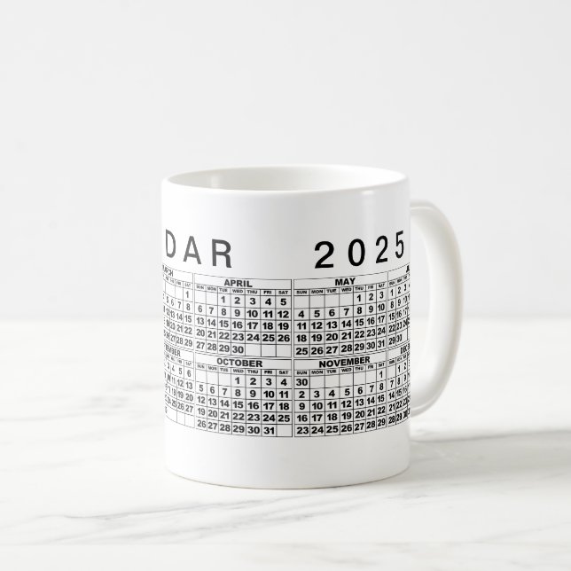 Blanco negro negro de la taza del calendario 2025 (Anverso derecho)