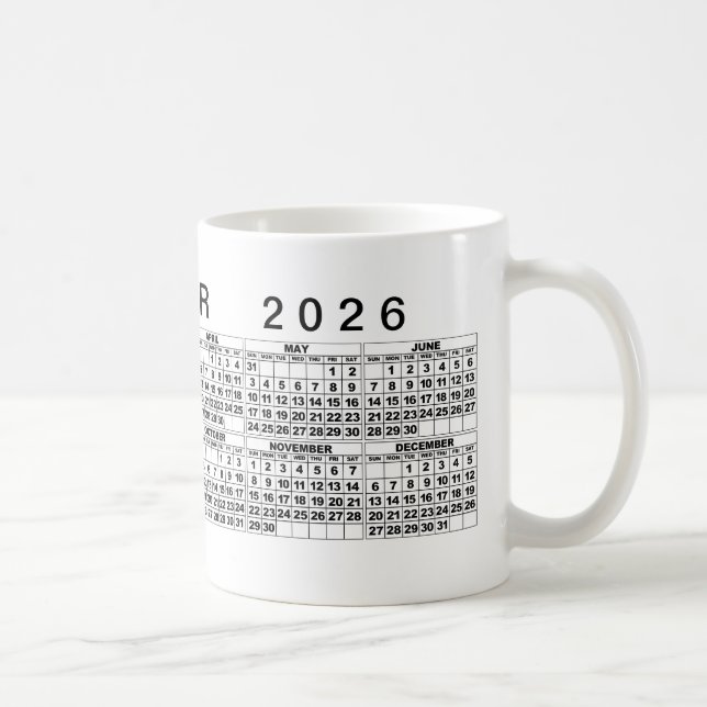 Blanco negro negro de la taza del calendario 2026 (Derecha)