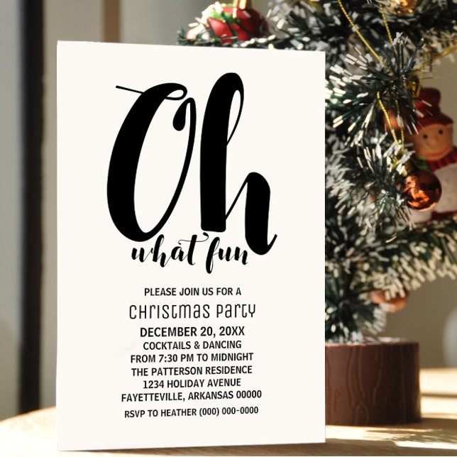 Blanco negro Oh qué divertido invitación para fies (Black and White Oh What Fun Holiday Party Invite)