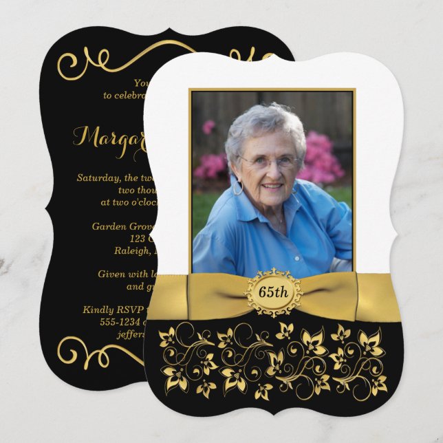 Blanco, negro, oro 65ª invitación a cumpleaños de  (Anverso / Reverso)