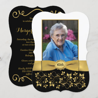 Blanco, negro, oro 65ª invitación a cumpleaños de 