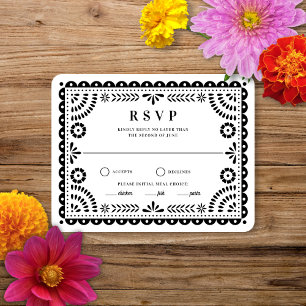 Blanco negro Papel   Tarjeta RSVP de respuesta del