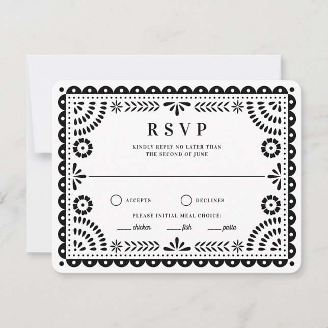 Blanco negro Papel | Tarjeta RSVP de respuesta del (Anverso)