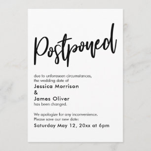 Blanco negro simple pospone Invitación Boda