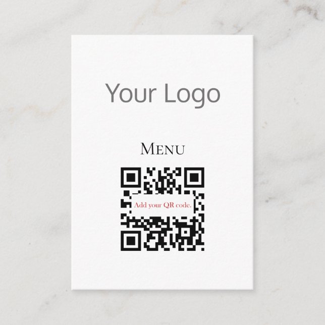 Blanco negro simple Tu logotipo Código QR Tarjetas (Anverso)