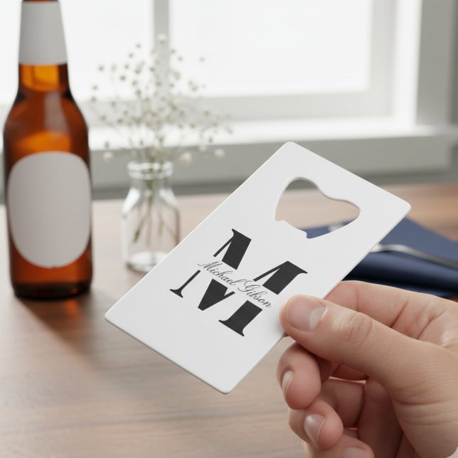Blanco Puro | Abridor de Botellas con Monograma Pe (Pure White | Personalized Monogram Groomsmen Credit Card Bottle Opener)
