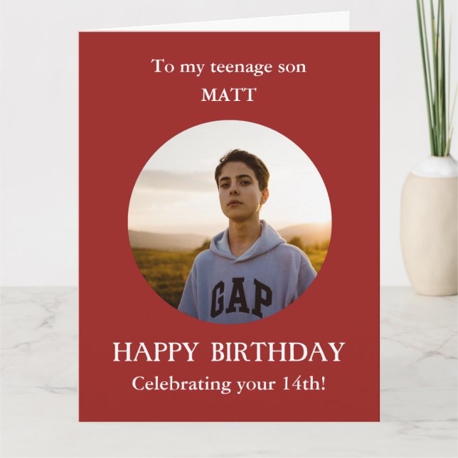 Blanco rojo 14ª foto hijo de tarjeta de cumpleaños (Anverso)