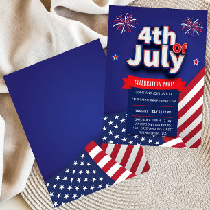 Blanco Rojo Azul Moderno 4 de julio Invitación