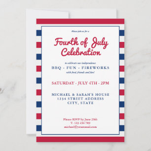 Blanco Rojo y Azul 4 de Julio Invitación