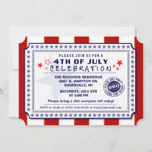 Blanco rojo y azul 4 de julio Invitación a barbaco