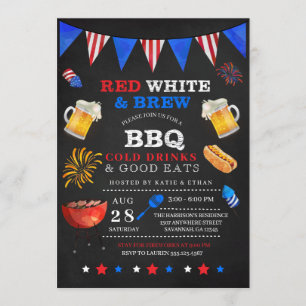 Blanco Rojo y Brew 4 de julio Invitación a barbaco