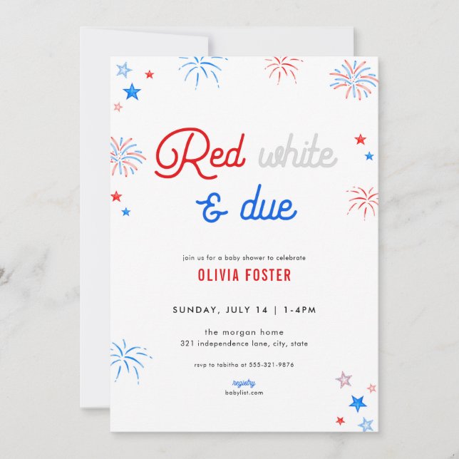 Blanco Rojo y Debido 4 de julio Invitación a Baby  (Anverso)