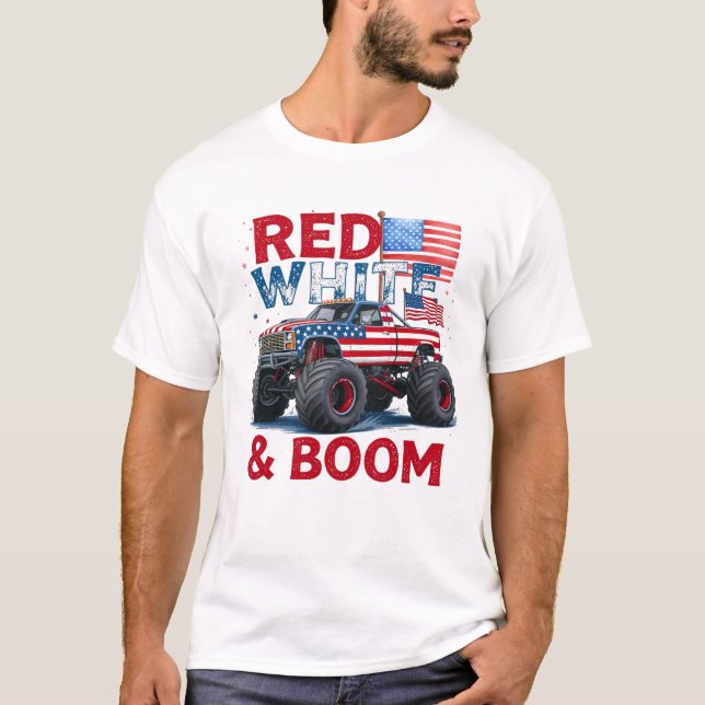 Blanco Rojo y Tee de Boom, divertido camiseta del  (Anverso)