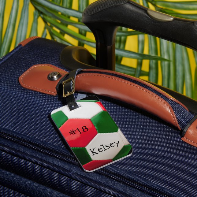 Blanco rojo y verde, etiqueta de nombre de bolsa d (Anverso In situ 1)